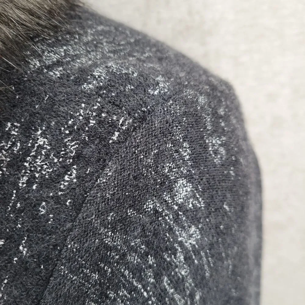Chico's Wool Gray Button Up Cardigan Sweater Jacket with Faux Fur Collar